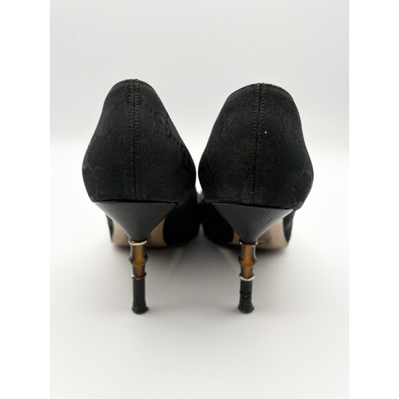 Gucci by Tom Ford Black Canvas Pointed Toe Heels w/ Bamboo Heels Sz EU 38.5 8.5 - Picture 9 of 14